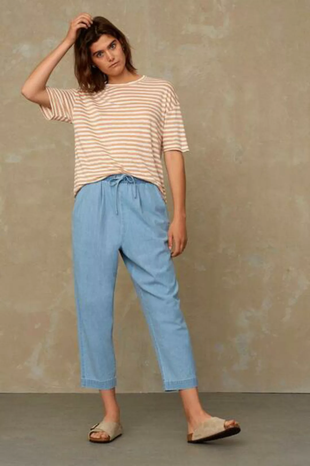 Gestreiftes Damen T-shirt Majaji Aus Leinen - Maple Sugar Stripe günstig online kaufen
