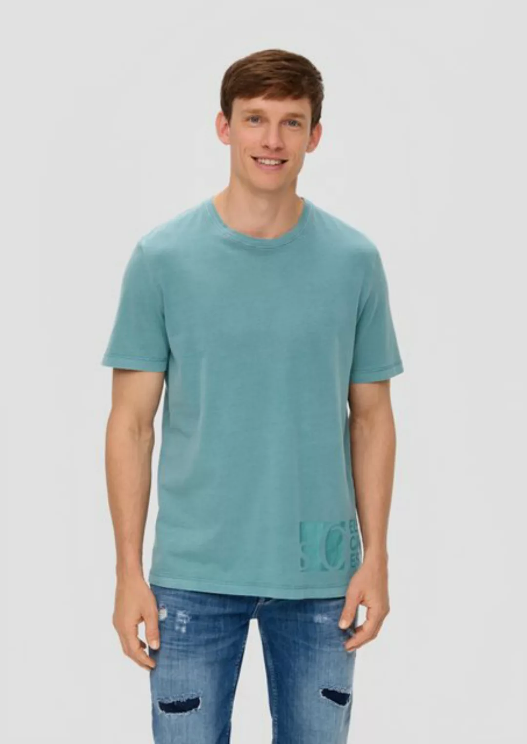 s.Oliver Kurzarmshirt T-Shirt mit Label-Print Garment Dye günstig online kaufen