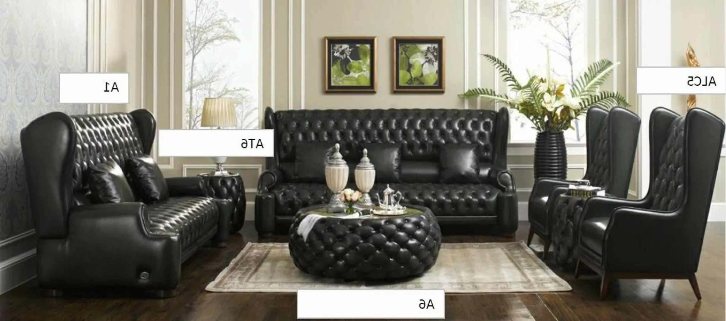 Xlmoebel Sofa Chesterfield Ledersofa Set mit 3-Sitzer, 2-Sitzer und 2 Sesse günstig online kaufen