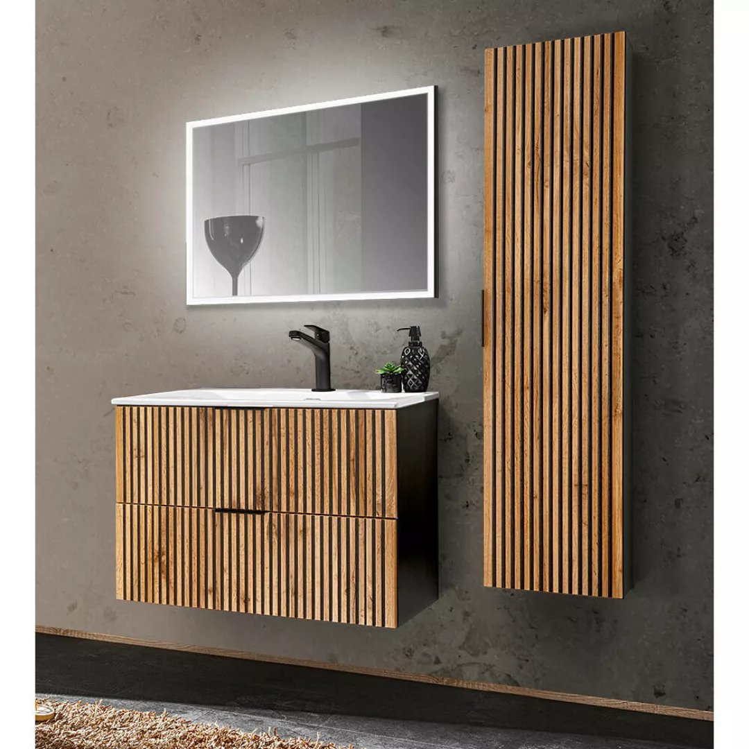 Badezimmer Set mit Waschtisch 81 cm, Hochschrank, LED Spiegel XANTEN-56 in günstig online kaufen