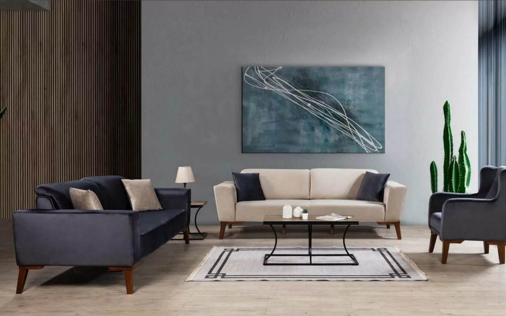JVmoebel Sofa Textil Sofagarnitur 3+3+1 Sitz Sofa Sessel Beige Luxus, 3 Tei günstig online kaufen