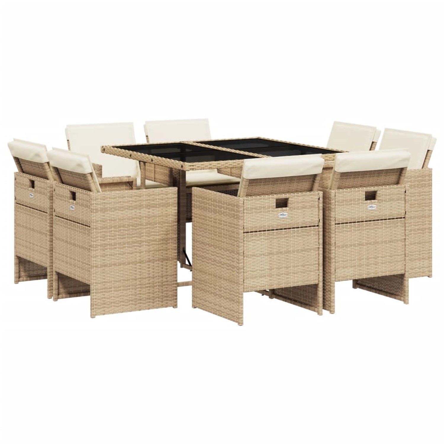 vidaXL 9-Tlg Garten-Essgruppe mit Kissen Beige Poly Rattan 3277785 günstig online kaufen