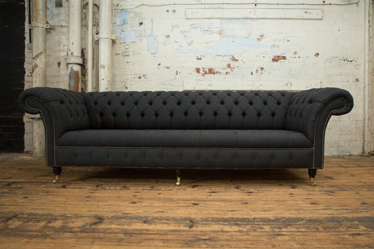 Xlmoebel Sofa Großes schwarzes Chesterfield-Stoffleder-Sofa mit Polstern un günstig online kaufen