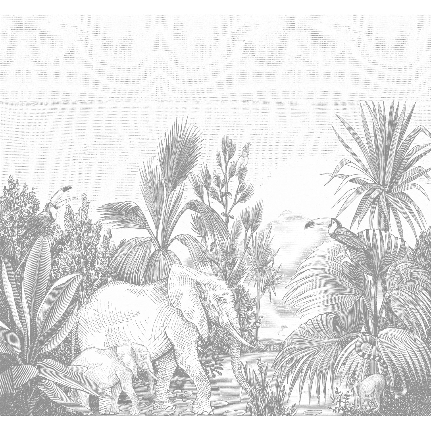 ESTAhome Fototapete Dschungelmuster Grau 3 x 2,79 m 159061 günstig online kaufen