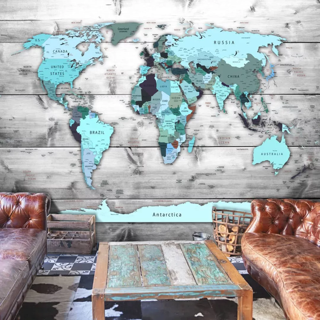 Selbstklebende Fototapete - World Map: Blue Continents günstig online kaufen