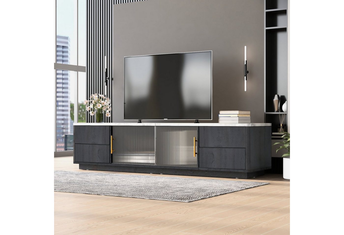 BlingBin TV-Schrank TV Stand Lowboard (1-St., marmorierte Tischplatte, Kabe günstig online kaufen