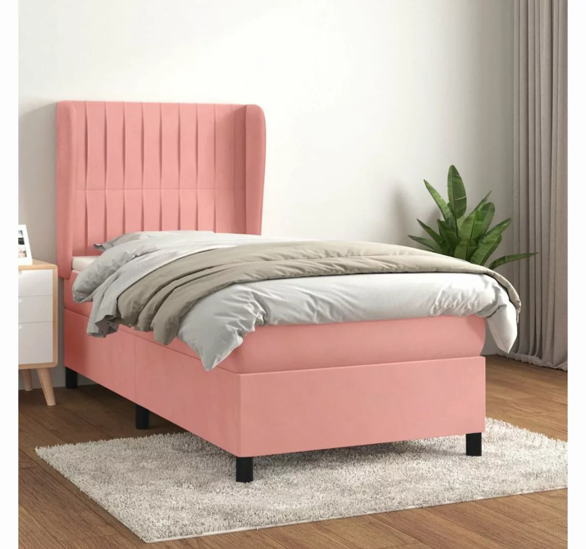 vidaXL Boxspringbett, Boxspringbett mit Matratze Rosa 90x190 cm Samt günstig online kaufen