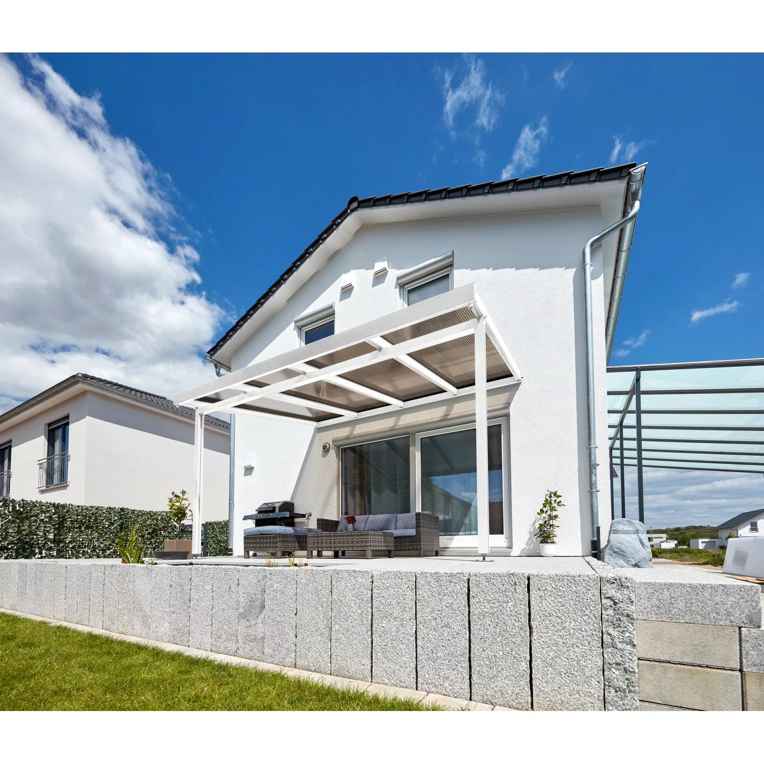 Terrassenüberdachung Premium (BxT) 410 cm x 406 cm Weiß Polycarbonat Bronce günstig online kaufen