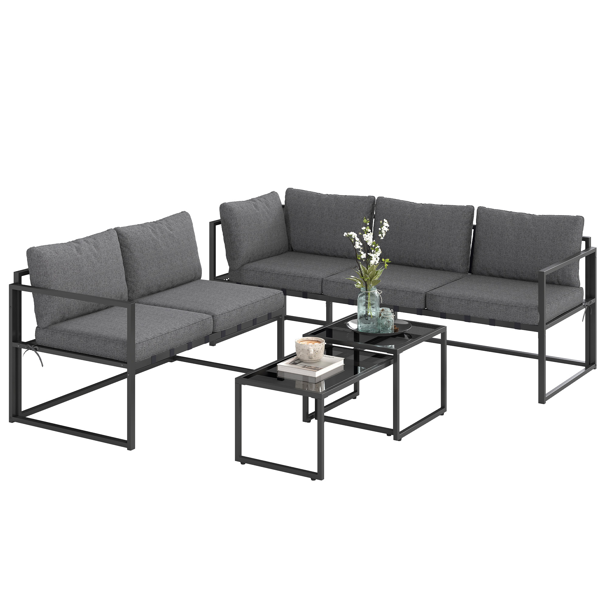 Outsunny Gartenmöbel-Set für den Außenbereich mit Dreisitzer-Sofa, Zweisitz günstig online kaufen