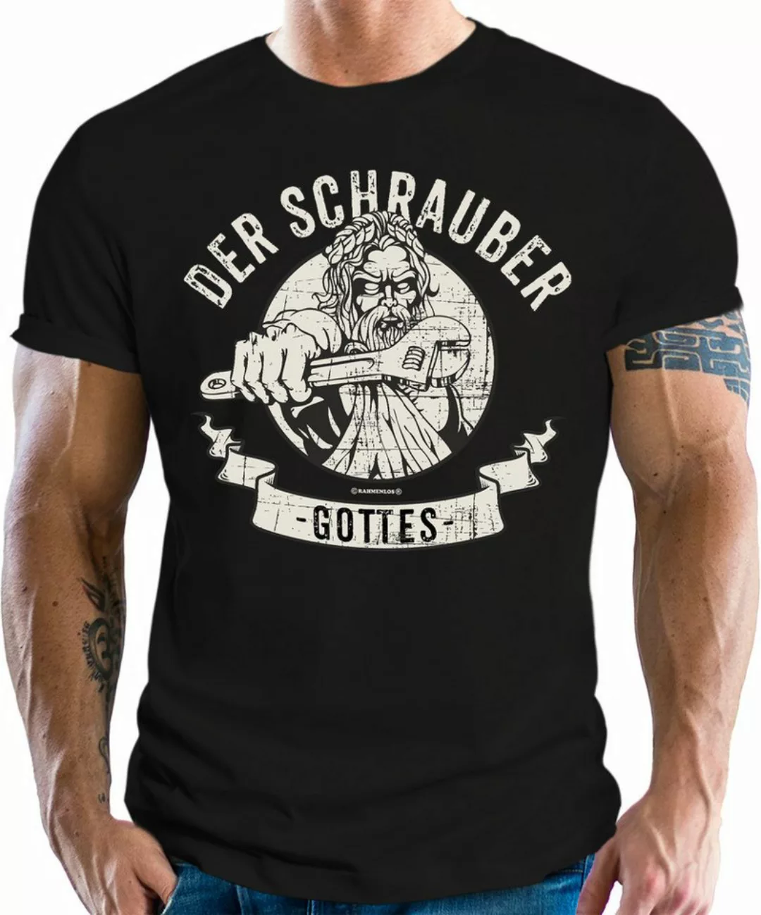 RAHMENLOS® T-Shirt für Handwerker Heimwerker Bastler: der Schrauber Gottes günstig online kaufen