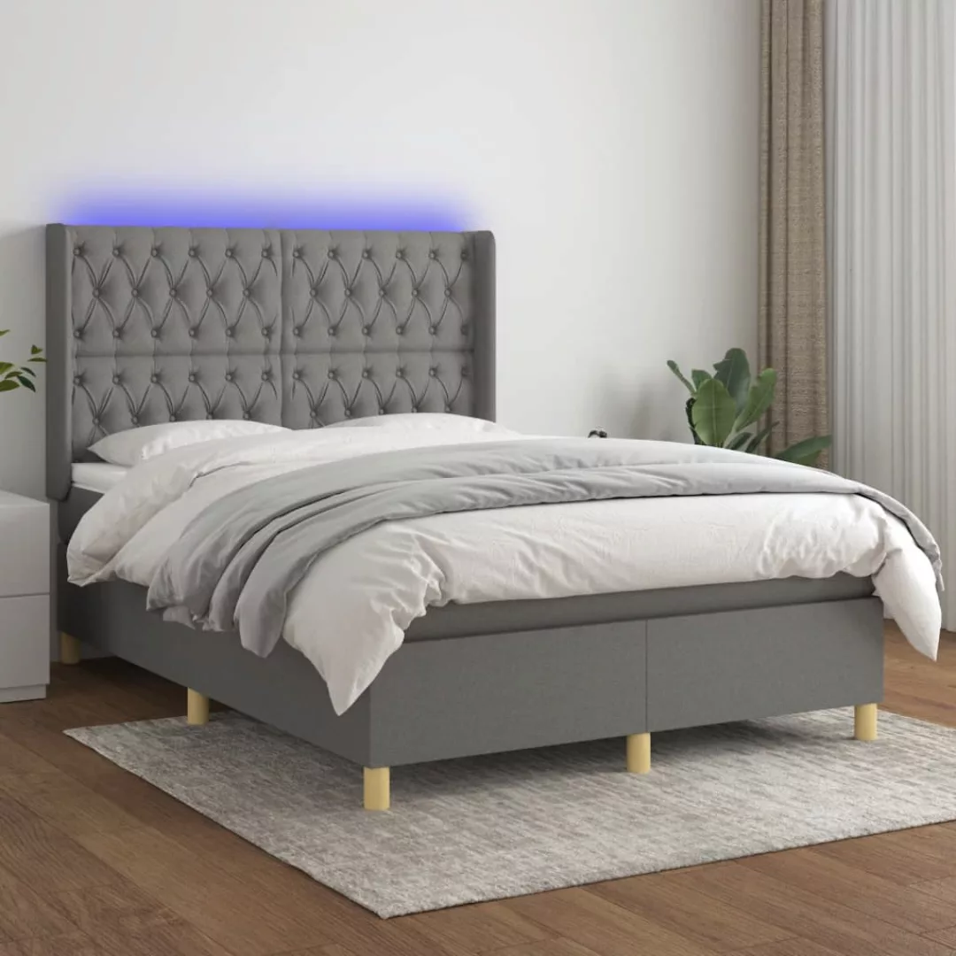 vidaXL Bettgestell Boxspringbett mit Matratze LED Dunkelgrau 140x200 cm Sto günstig online kaufen