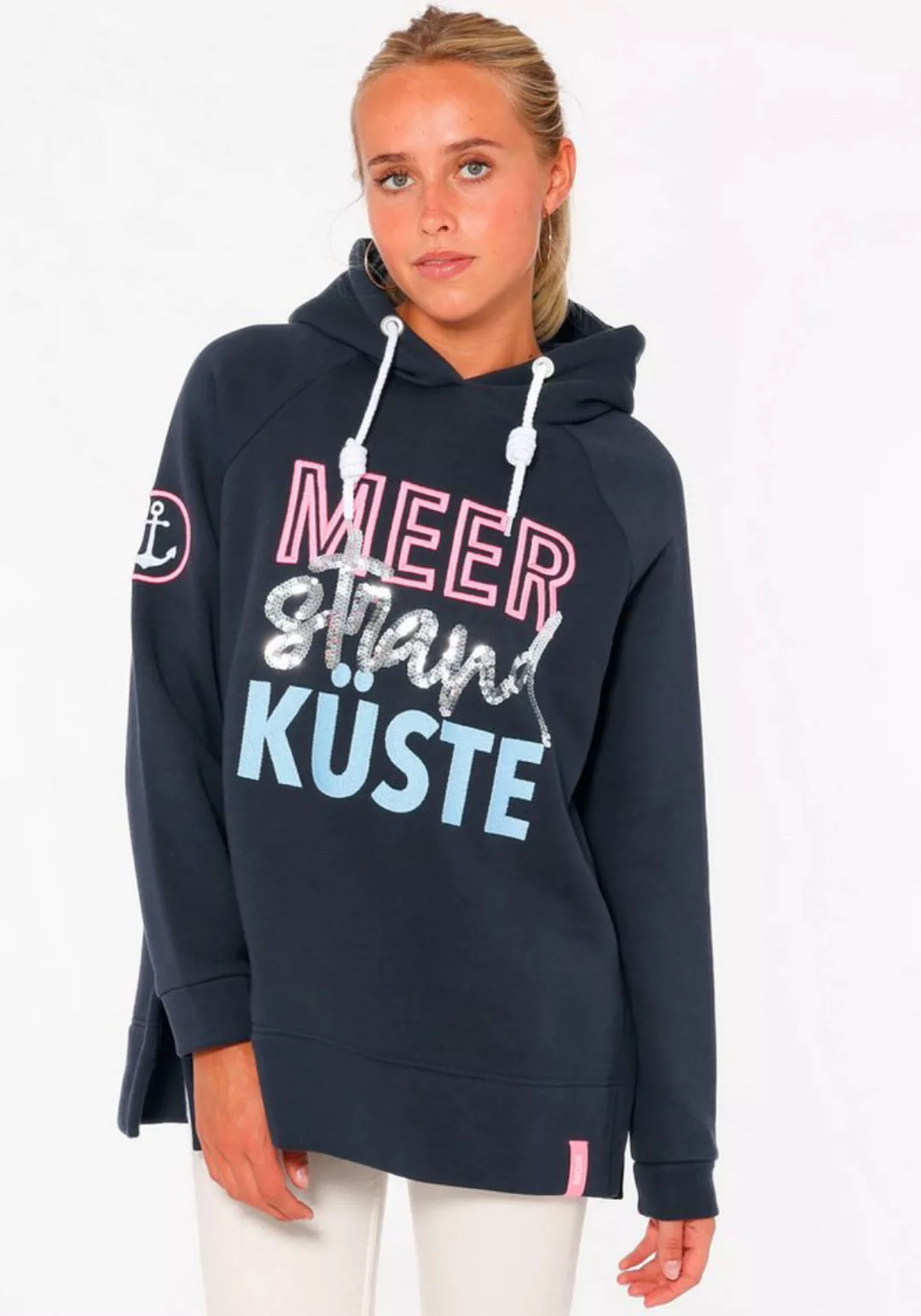 Zwillingsherz Hoodie Meer Strand Küste mit auffälligem Schriftzug-Print günstig online kaufen