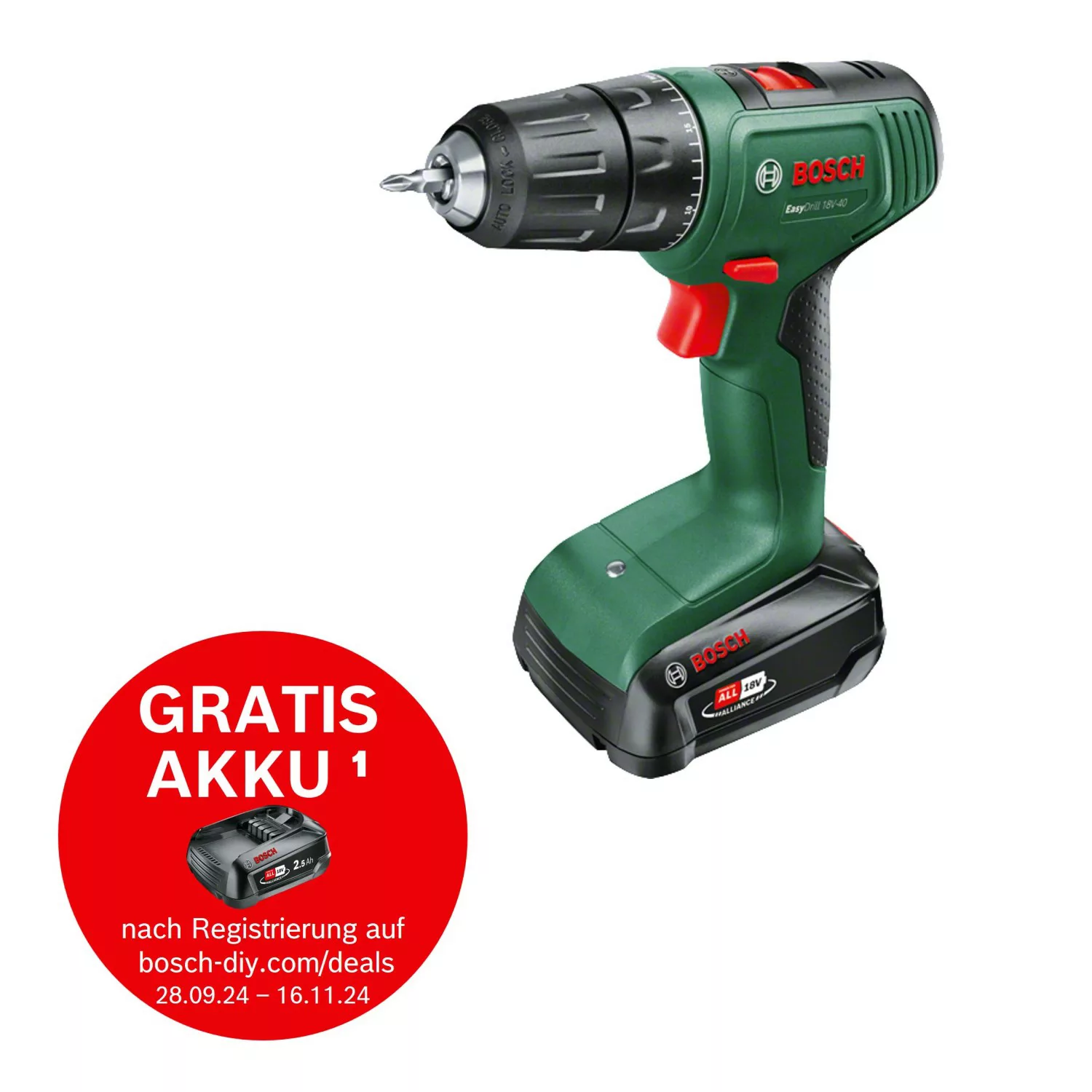 Bosch 18 V Akku-Bohrschrauber EasyDrill 18V-40 inkl. 1 Akku (2 Ah) mit Koff günstig online kaufen