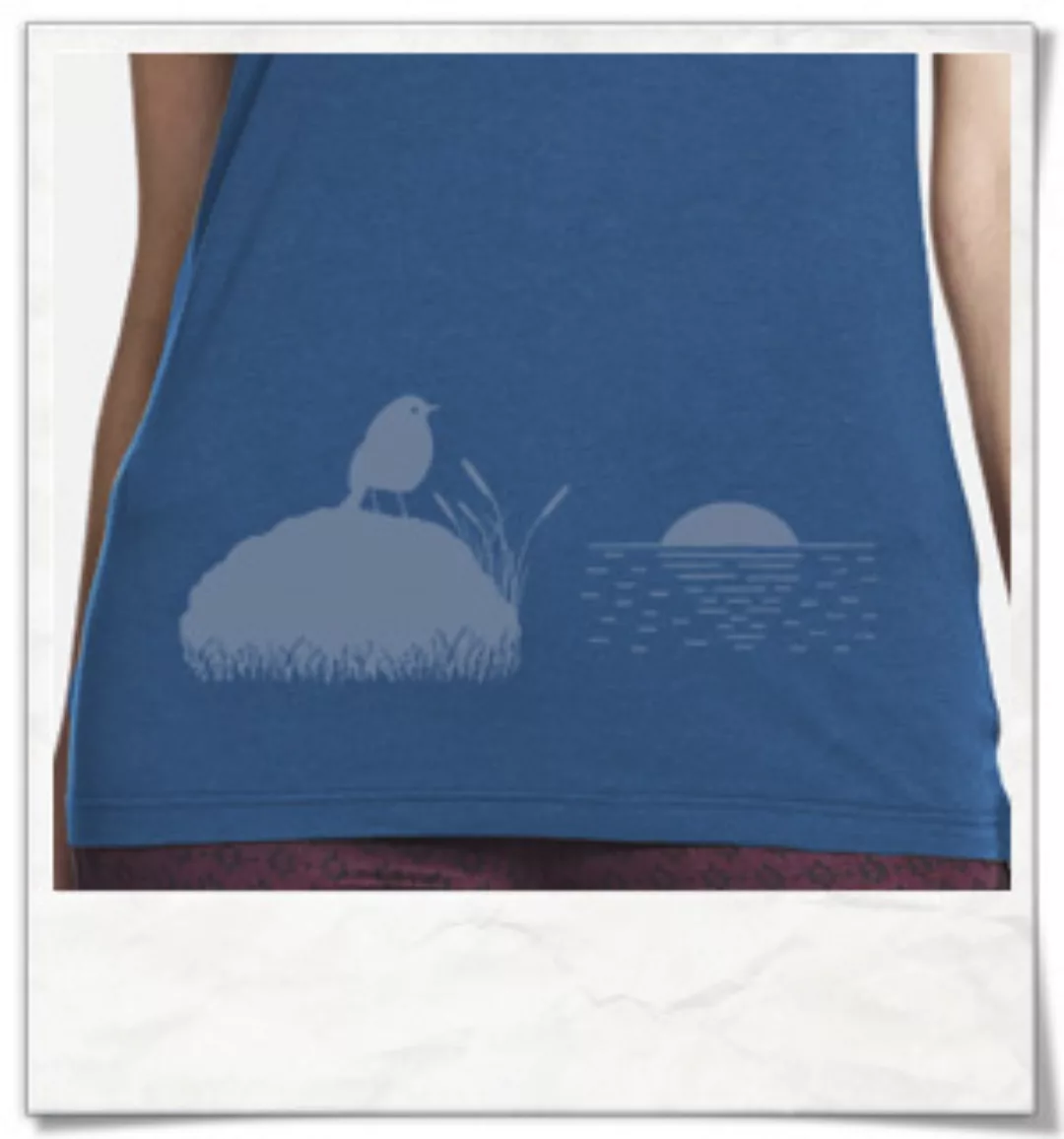 Vogel Bei Sonnenuntergang / Denim-blau & Grau / Bambus T-shirt günstig online kaufen