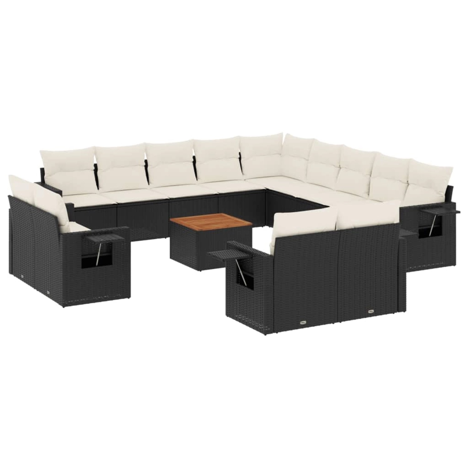 vidaXL 14-Tlg Garten-Sofagarnitur mit Kissen Schwarz Poly Rattan 3257169 günstig online kaufen
