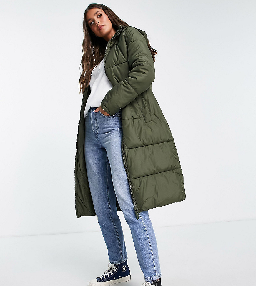 New Look Tall – Longline-Puffermantel in Khaki-Grün günstig online kaufen