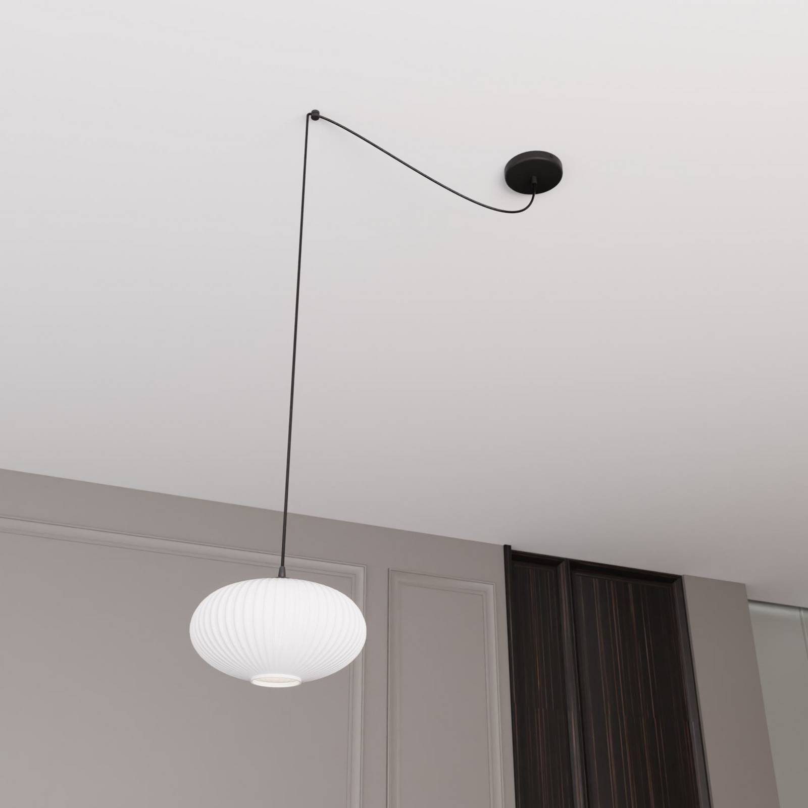 Hängelampe Origo, Ø 30 cm, opal/schwarz, dezentral, Glas günstig online kaufen