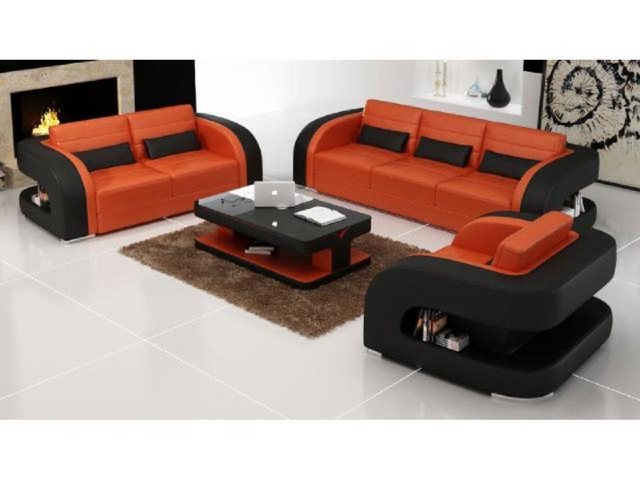 JVmoebel Sofa Schwarz-weiße 3+2+1 Sofagarnitur Ledersofa Couch Sofa Designe günstig online kaufen