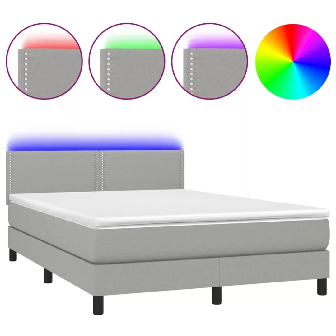 Vidaxl Boxspringbett Mit Matratze & Led Hellgrau 140x200 Cm Stoff günstig online kaufen