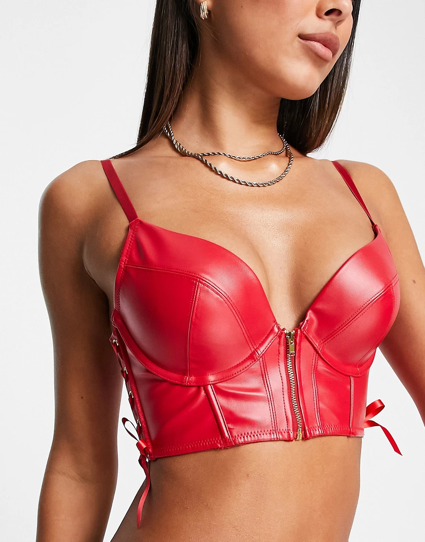 Hunkemoller – Manu – Gepolsterter Push-up-BH aus Kunstleder mit Reißverschl günstig online kaufen