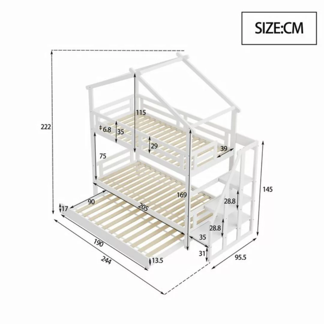 Flieks Etagenbett, Hausbett Kinderbett 90x200cm mit Ausziehbett 90x190cm + günstig online kaufen