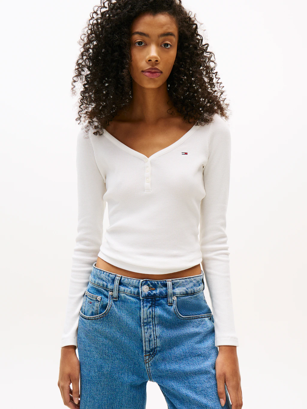 Tommy Jeans Langarmshirt "TJW SLIM HENLEY WAFFLE LS" günstig online kaufen