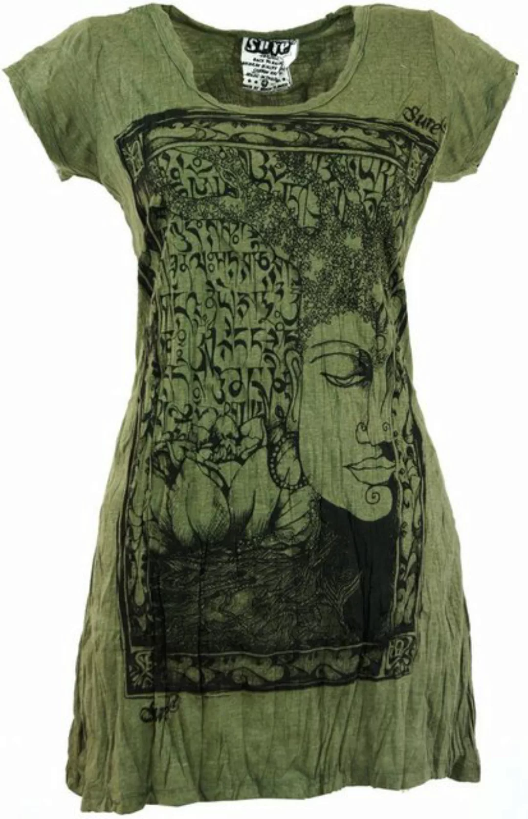 Guru-Shop T-Shirt Sure Long Shirt, Minikleid Mantra Buddha - olive Festival günstig online kaufen