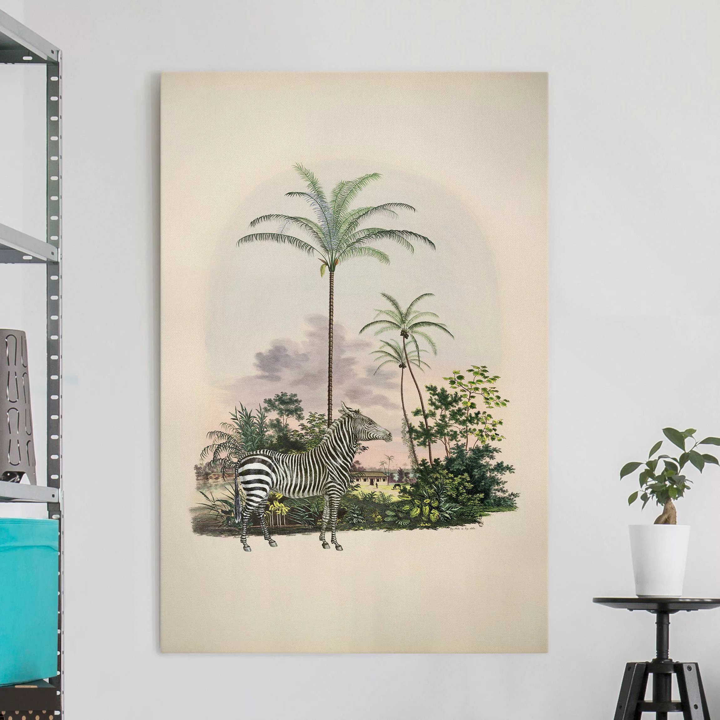 Leinwandbild Zebra vor Palmen Illustration günstig online kaufen