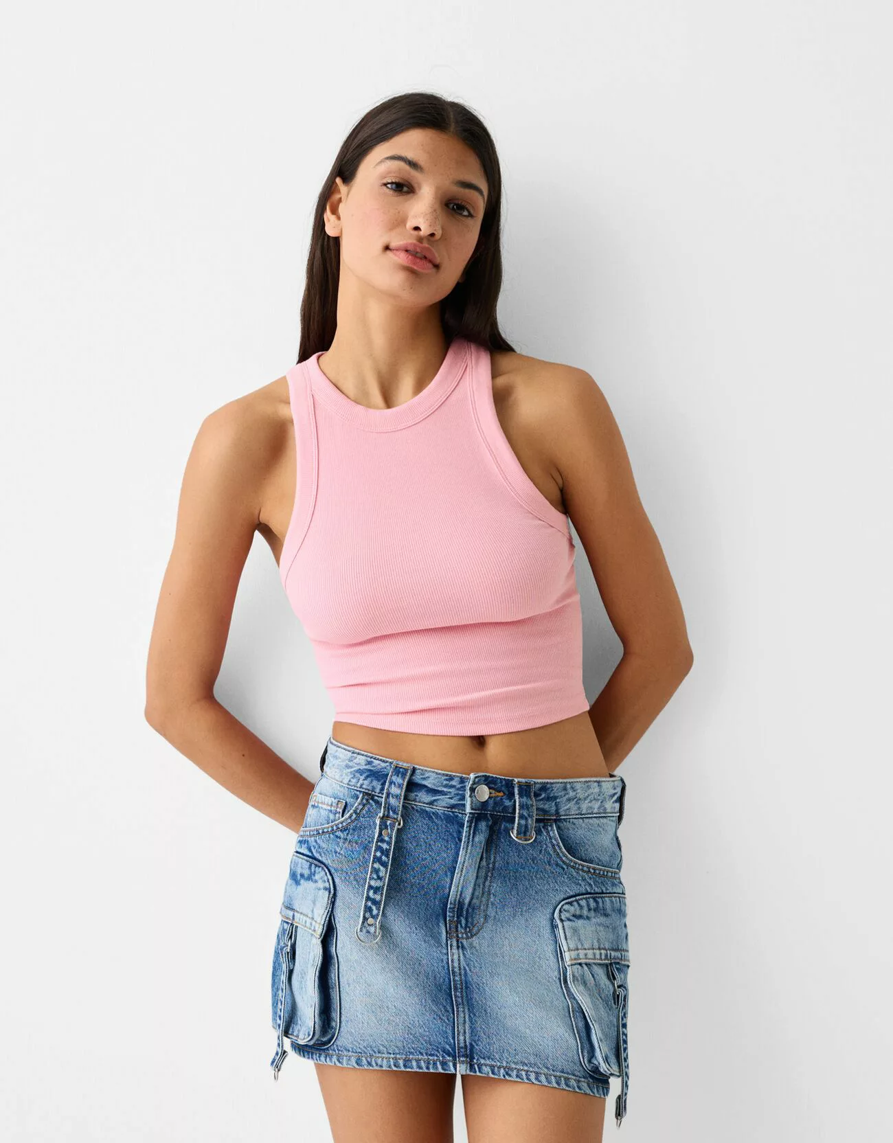 Bershka Ärmelloses Shirt Mit Patentmuster Damen M Rosa günstig online kaufen