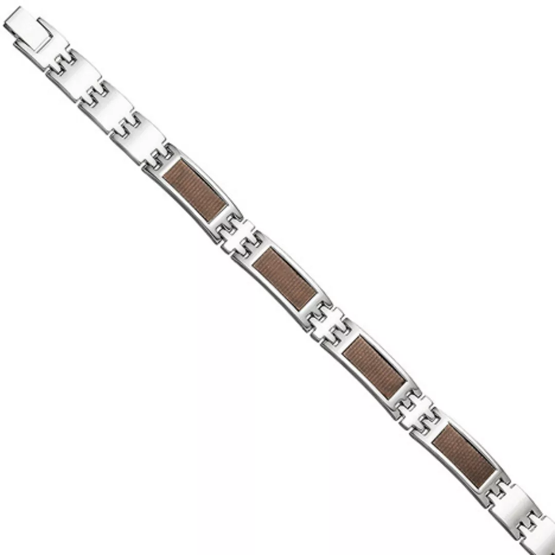 SIGO Herren Armband aus Edelstahl mit braunen Carbon Einlagen 21 cm günstig online kaufen
