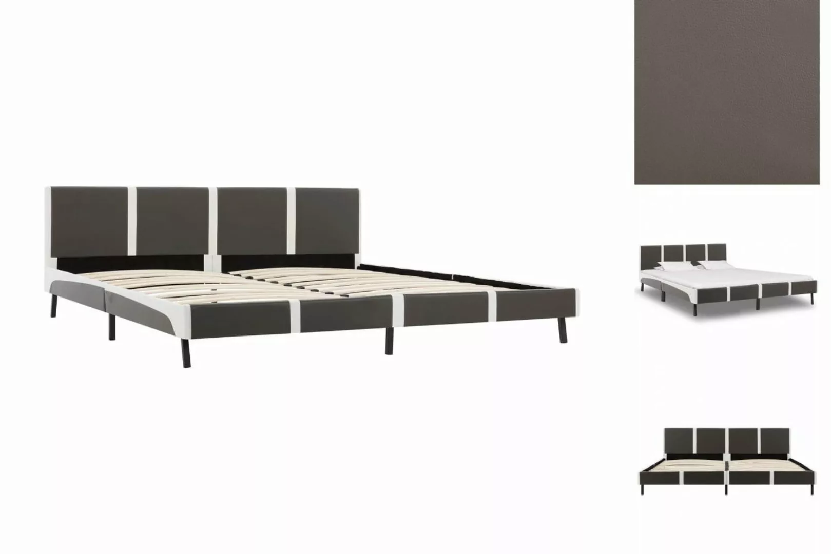 vidaXL Bettgestell Bettgestell Grau und Weiß Kunstleder 180 x 200 cm Bett B günstig online kaufen