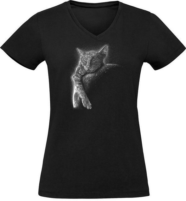 MyDesign24 T-Shirt Damen Katzen Print Shirt bedruckt - Schlafende Katze am günstig online kaufen