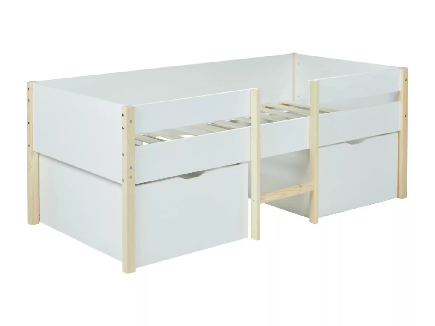 Halbhochbett mit 2 Schubladen - 90 x 190 cm - Weiß & Eiche - SISSY günstig online kaufen