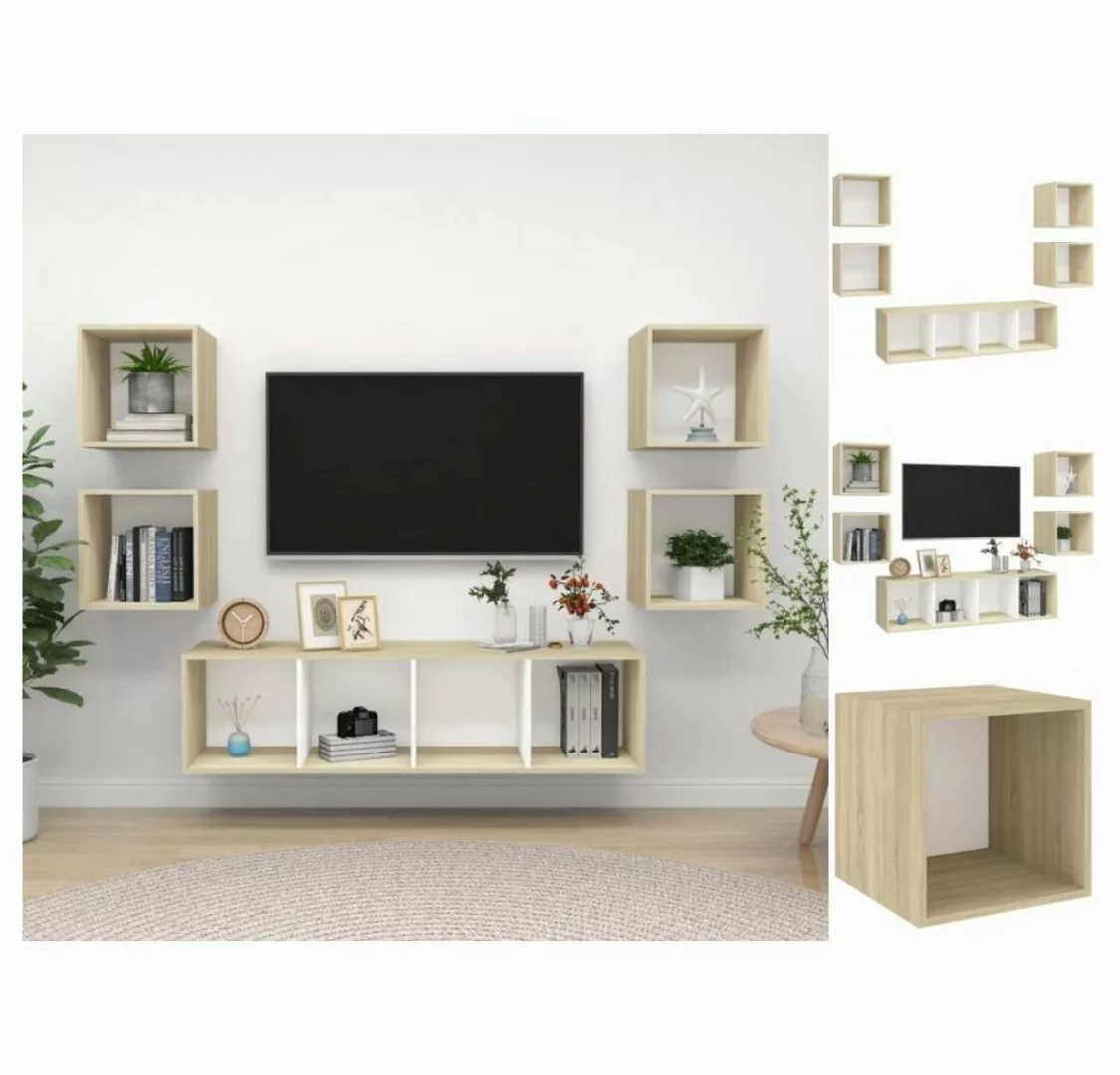 vidaXL TV-Schrank 5-tlg TV-Schrank-Set Weiß Sonoma-Eiche Spanplatte günstig online kaufen