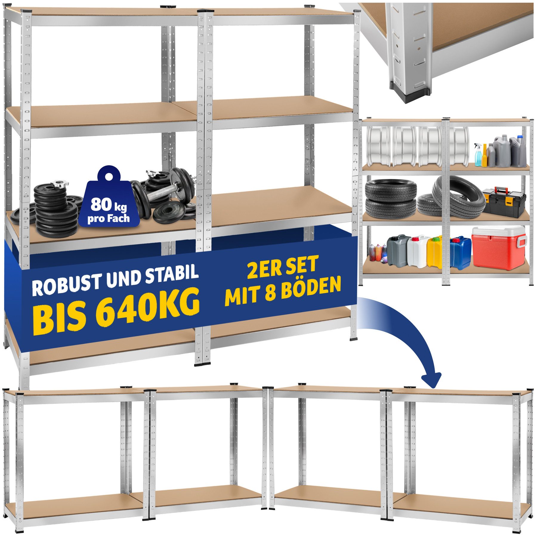 tectake Schwerlastregal, Komplett-Set., Stabil günstig online kaufen