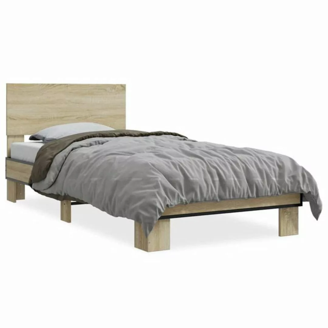 vidaXL Bettgestell, Bettrahmen Sonoma-Eiche 75x190 cm Holzwerkstoff und Met günstig online kaufen