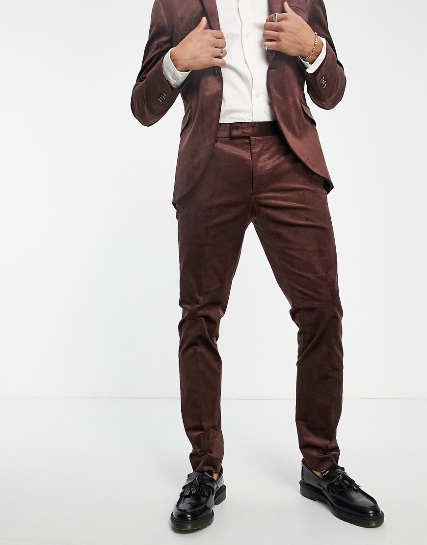 Topman – Eng geschnittene Anzug-Hose aus Cord in Braun günstig online kaufen