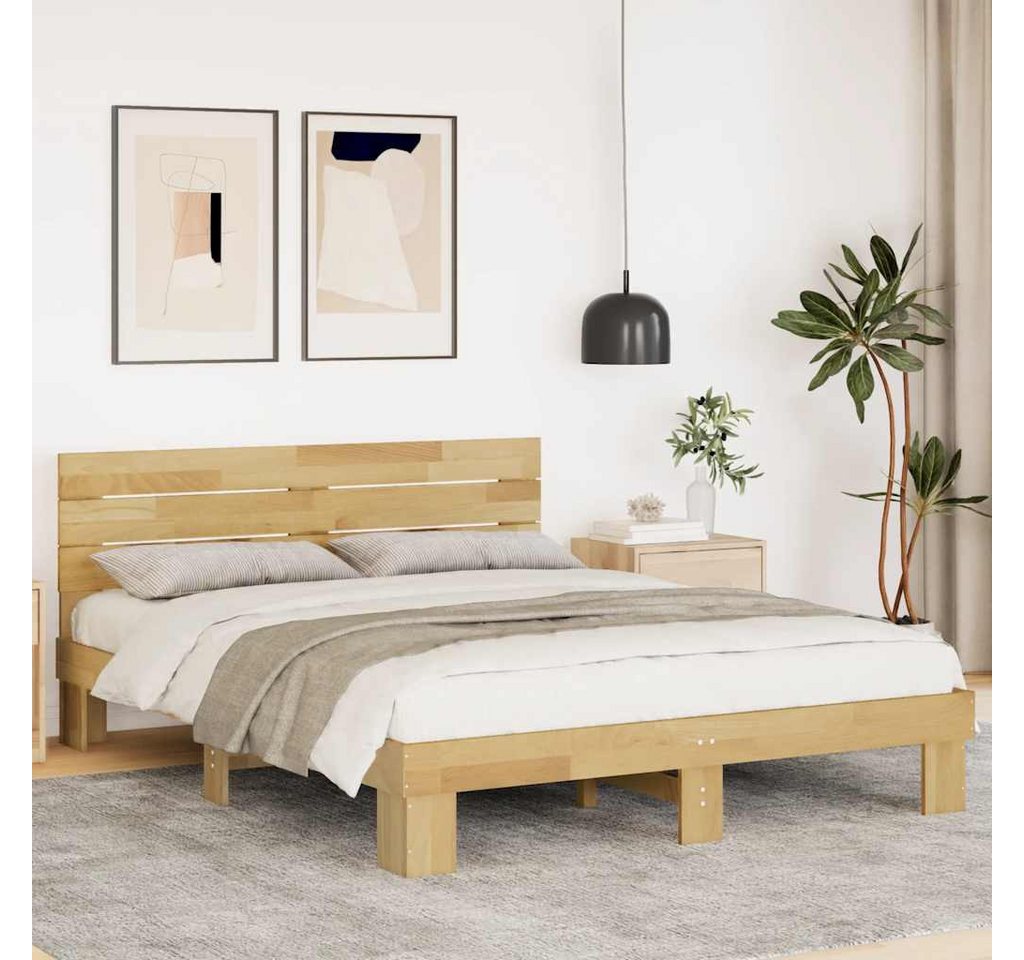 vidaXL Bett, Massivholzbett mit Kopfteil ohne Matratze 160x200 cm Eichenhol günstig online kaufen