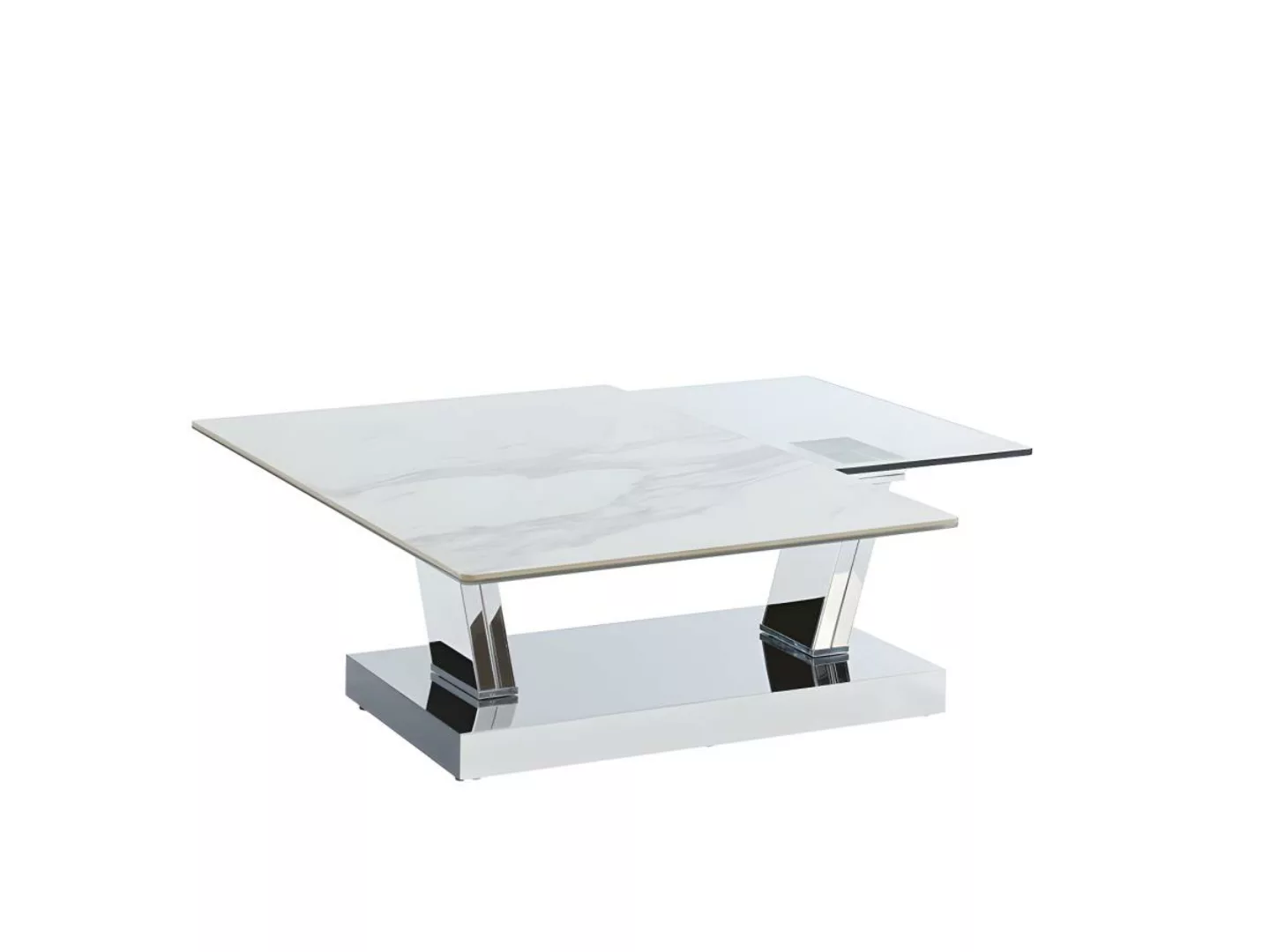 Couchtisch mit drehbaren Tischplatten Sicherheitsglas & Stahl - OXANA günstig online kaufen