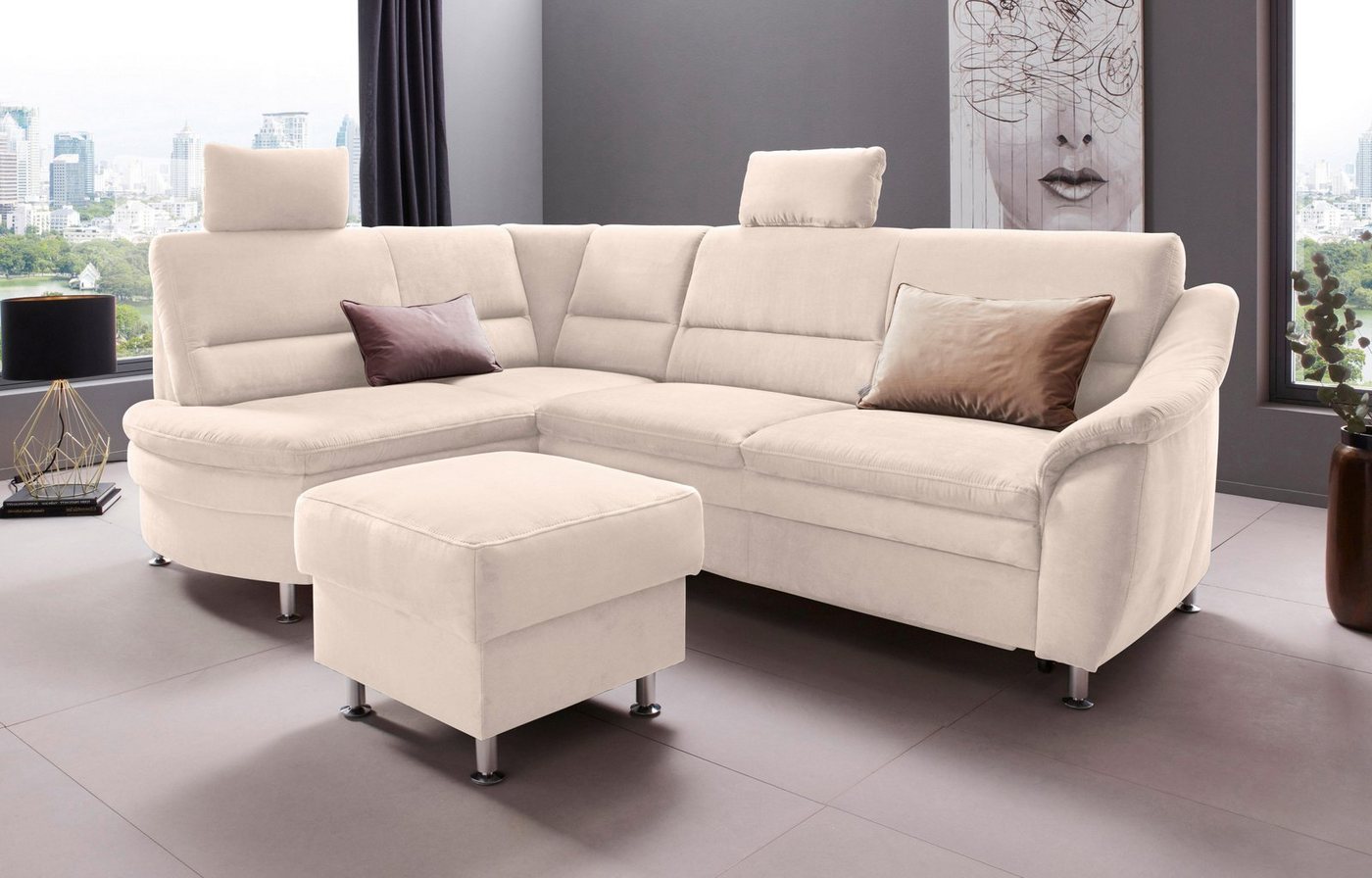 Places of Style Ecksofa "Cardoso L-Form", Federkern, wahlweise mit Bett, Sc günstig online kaufen