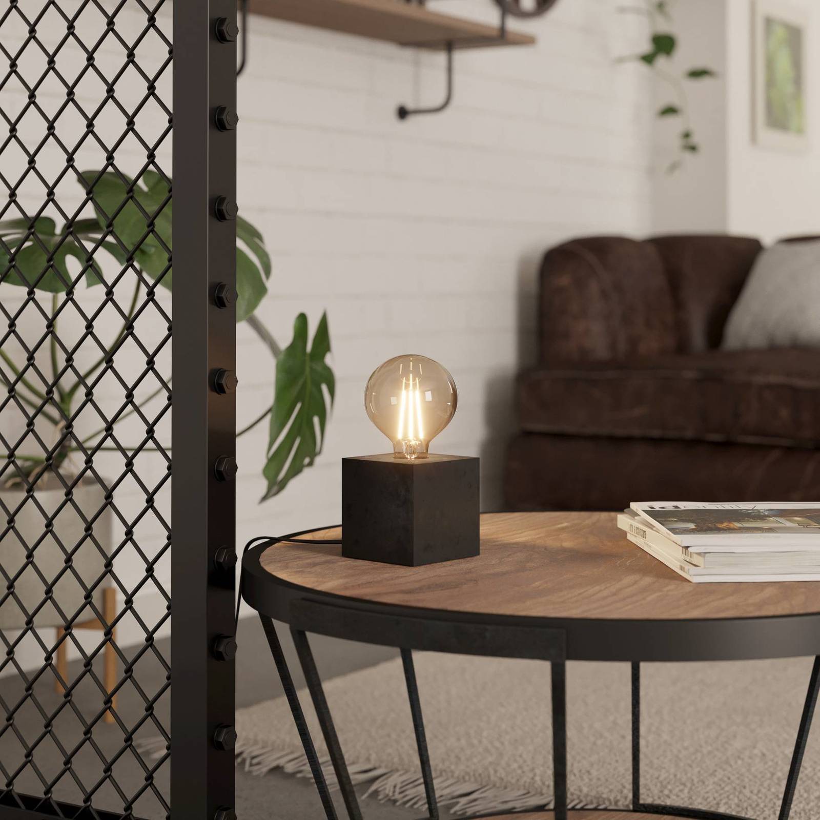 Tischleuchte Prestwick 2 mit Holzwürfel, schwarz günstig online kaufen