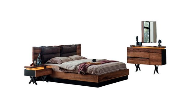 Xlmoebel Bett Zeitgemäßes Holz-Schlafzimmer-Set mit Designer-Doppelbett und günstig online kaufen