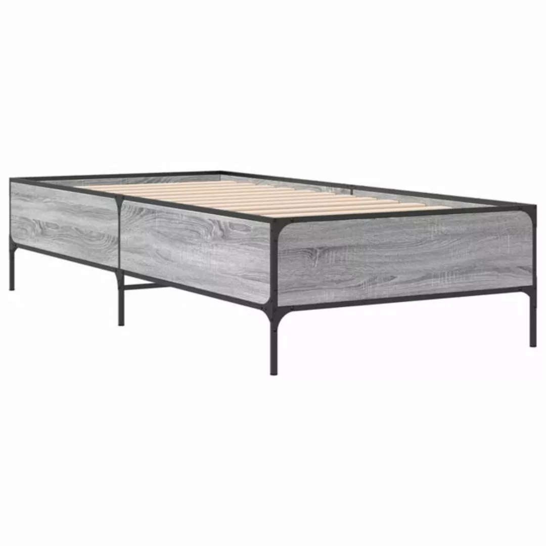 vidaXL Bett Bettgestell Grau Sonoma 90x190 cm Holzwerkstoff und Metall günstig online kaufen