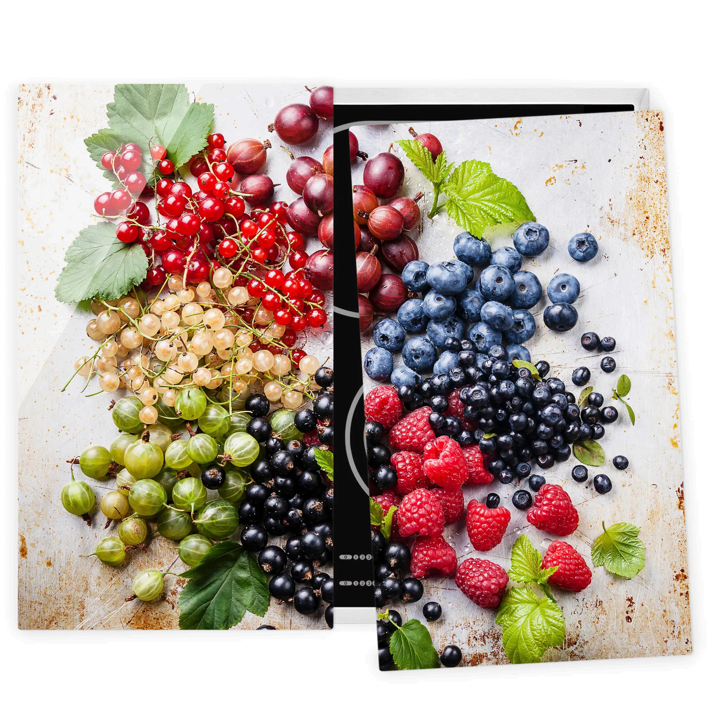 2-teilige Herdabdeckplatte Glas Kulinarisch Mischung aus Beeren auf Metall günstig online kaufen