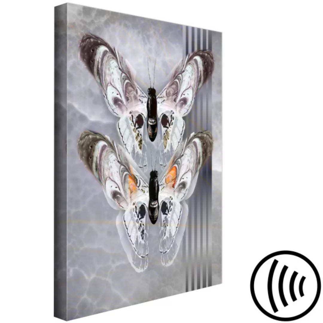 Bild auf Leinwand Verliebte Schmetterlinge - elegante Insekten auf Marmorhi günstig online kaufen