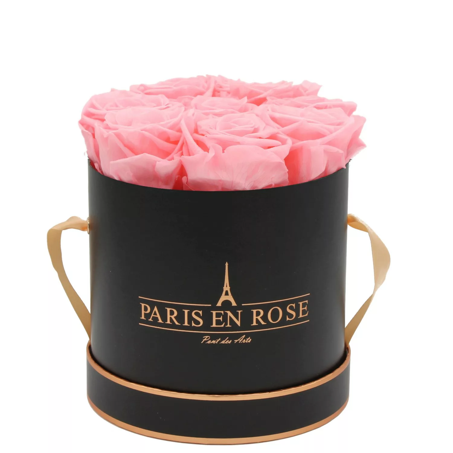Rosenbox Ø 14,5 cm Schwarz-Roségold mit 9 Rosa Rosen günstig online kaufen