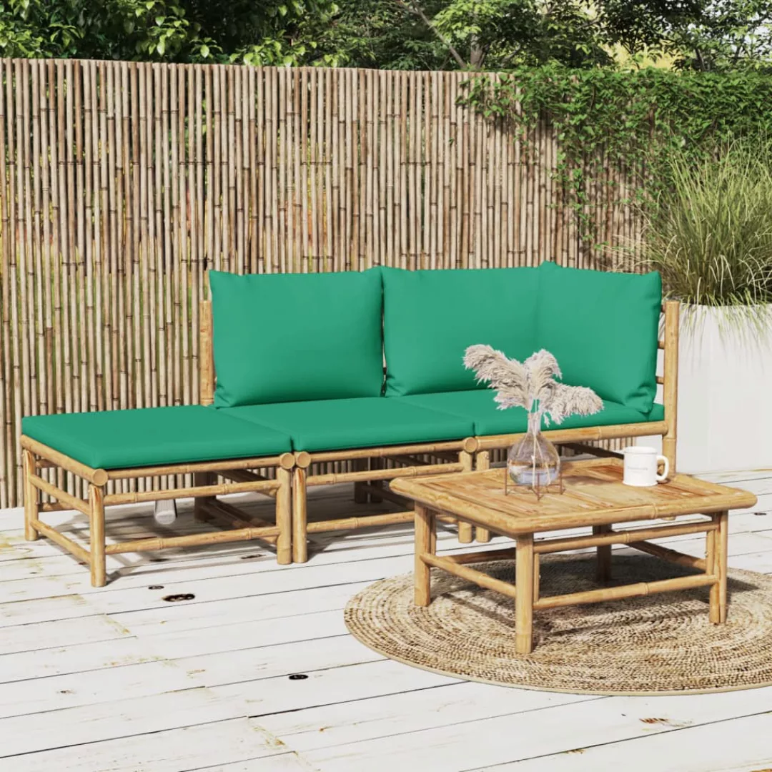 Vidaxl 3-tlg. Garten-lounge-set Mit Grünen Kissen Bambus günstig online kaufen