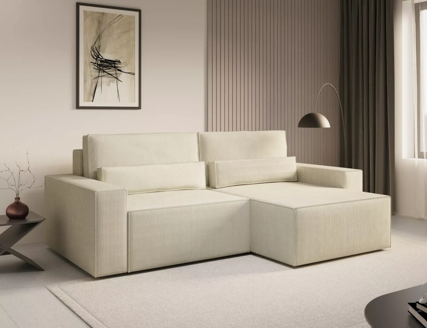 MOEBLO Ecksofa DENVER MINI aus Cord, Ottomane beidseitig montierbar Couch C günstig online kaufen