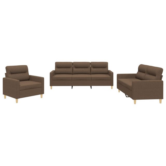 vidaXL Sofa Sofagarnitur Set mit Kissen Stoff, 3-tlg., Braun günstig online kaufen