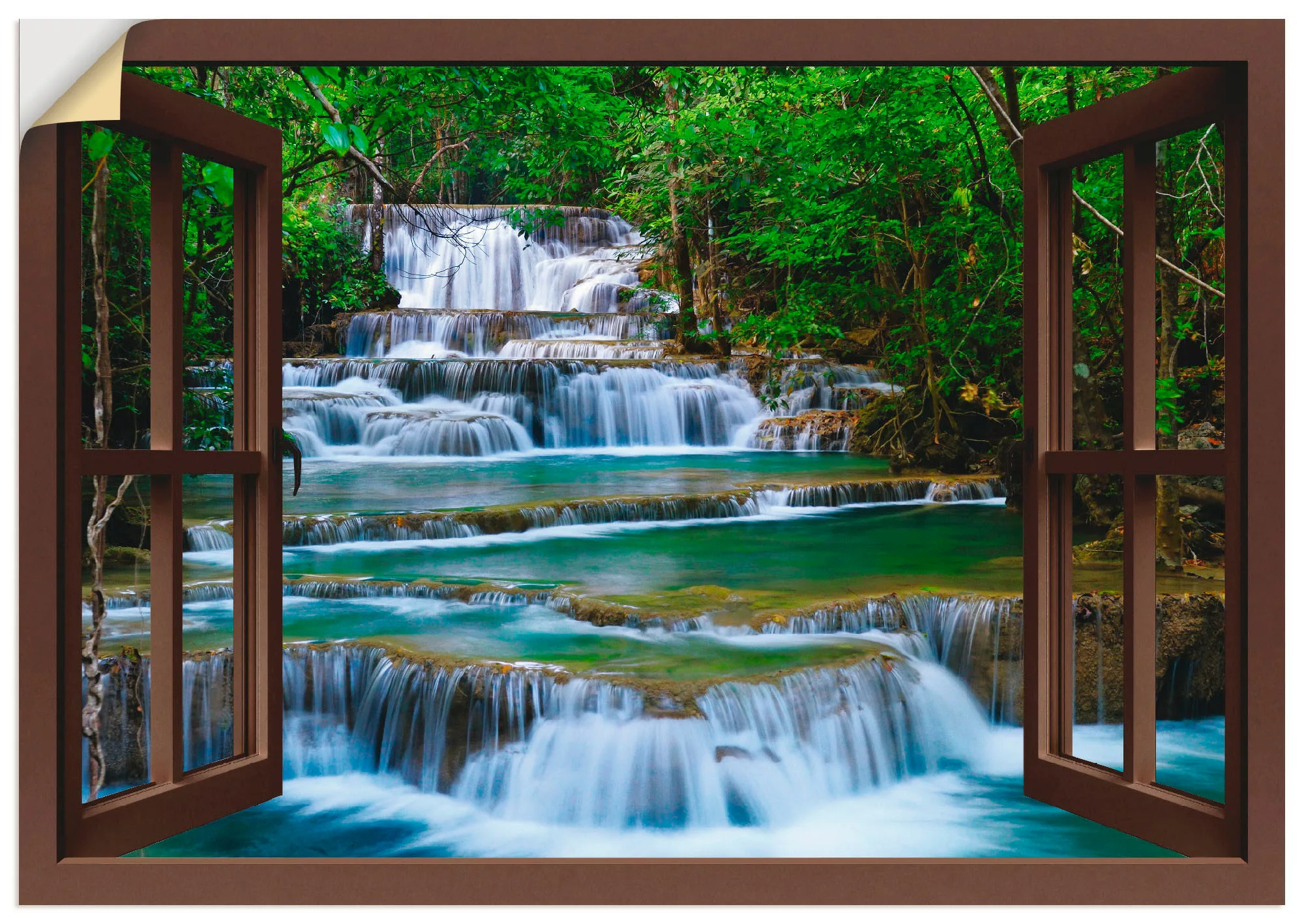 Artland Wandbild "Fensterblick Wasserfall in Kanchanaburi", Fensterblick, ( günstig online kaufen